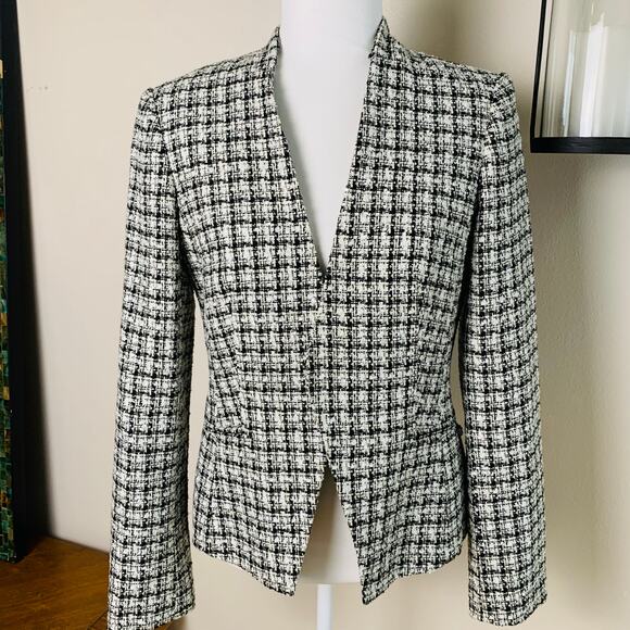 Calvin Klein Size 8 Women's Tweed Blazer Jacket Black White Preppy Work - Picture 2 of 9